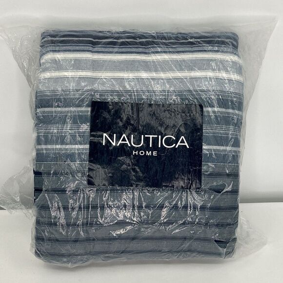 NWT Nautica Grey Blue Striped Quilted Comforter Home Decor - Picture 1 of 3